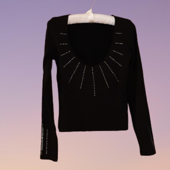 Black BoccoBarocco Italian low cut knitted top - Picture 2 of 4